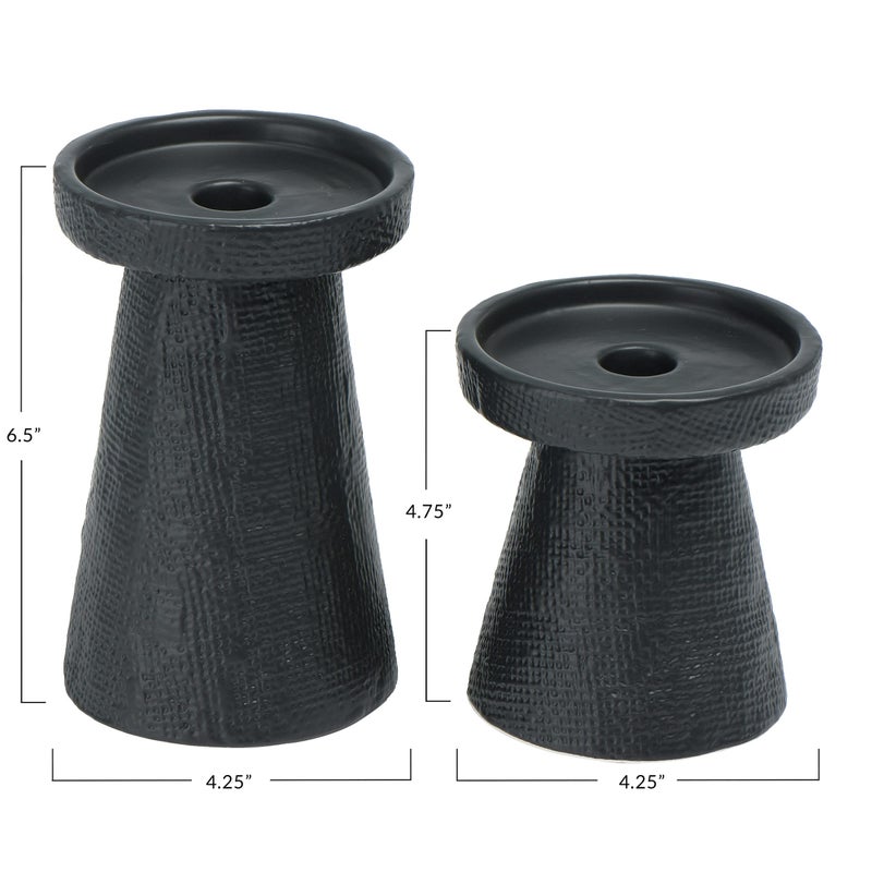 Main + Mesa Stoneware Pillar & Taper Candle Holders, Set of 2 - Image 4